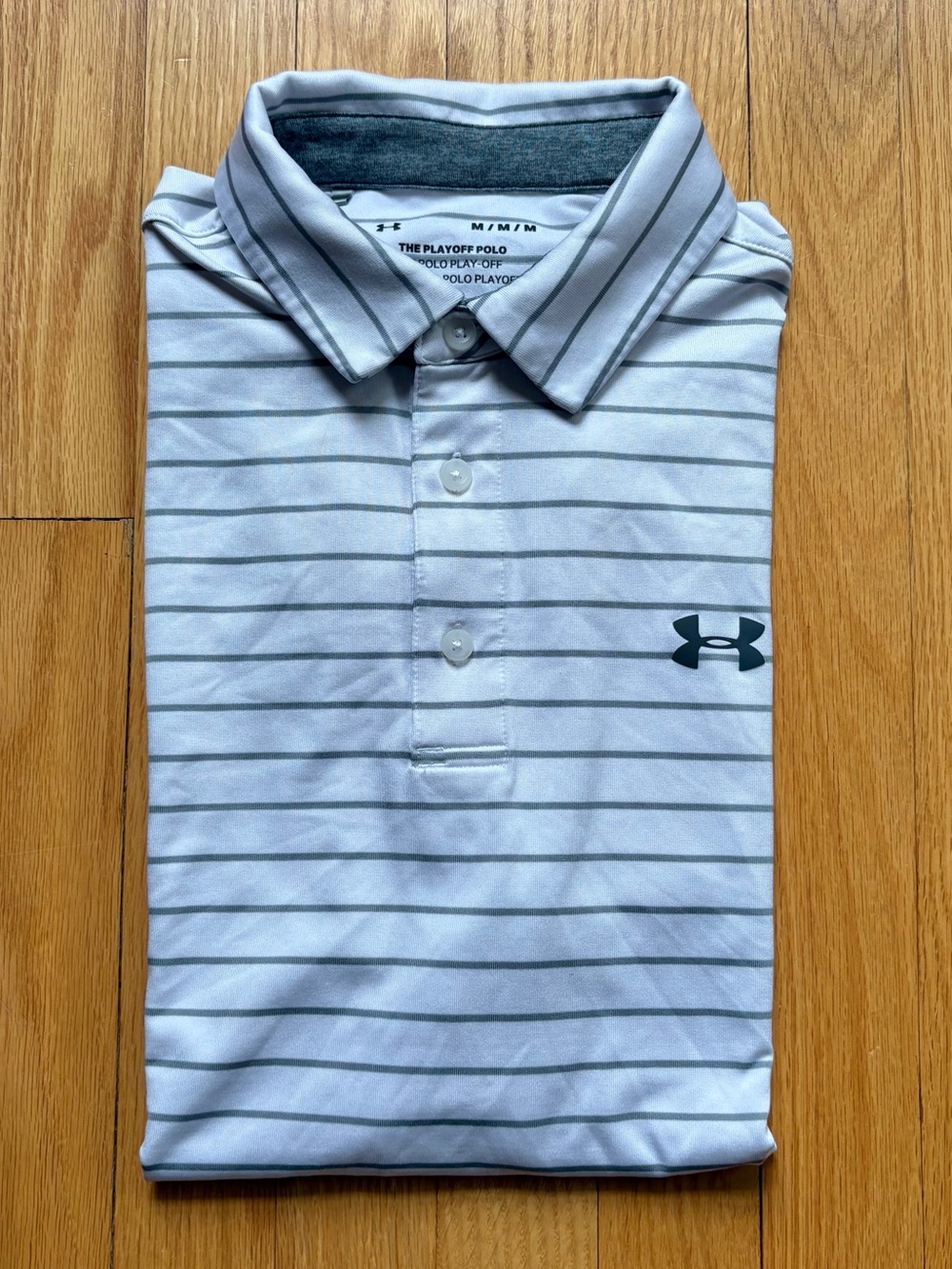 Under Armour Mens Short Sleeve Playoff Polo Shirt Golf Medium White Gray Stripes